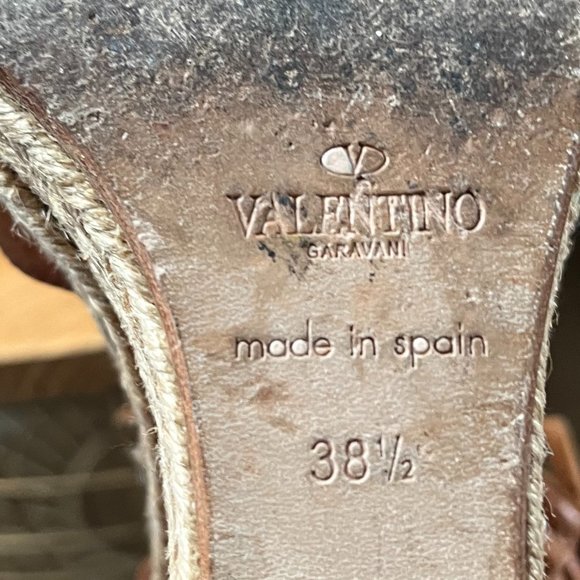 Valentino Garavani Leather Fringe Espadrille Wedge, Light Cuir Size 8 COA - Picture 9 of 13